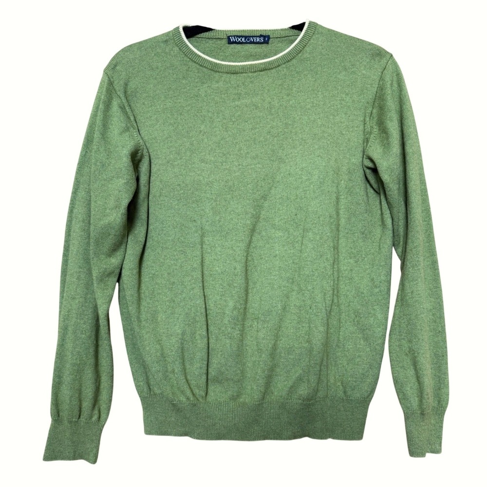 WoolOvers Green Cotton Cashmere Blend Crewneck Sweater Small Lightweight